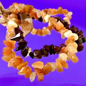 Gemstone Stretch Bracelet Genuine Peach Aventurine + Poppy Jasper lot of 3 NEW